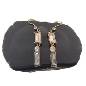 Sparkling White Gray Crystal Drop Earrings Women 2.2" Glass Dangle Jewelry VG